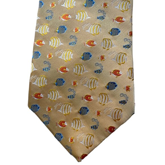 Nicole Miller NY FISH Motif All Silk Tie Yellow Blue Novelty 60x3.75 in - Picture 2 of 7